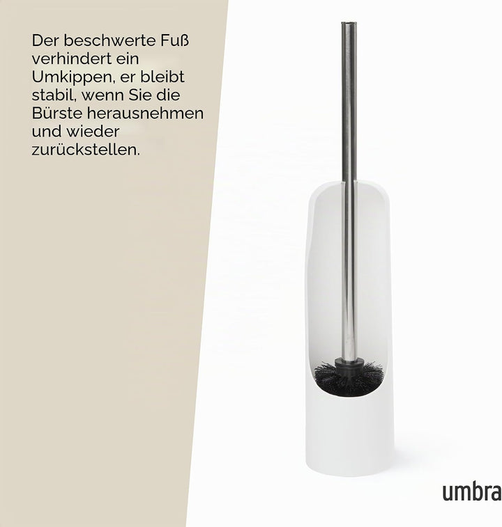 Umbra Touch Toilettenbürstenhalter mit Behälter, Weiss | Gewichtete Basis, platzsparend fürs Bad, le