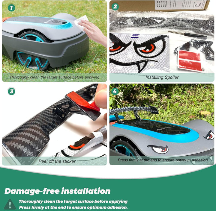 Mähroboter Deko, Worx Tuning - Aufkleber Mähroboter I Mähroboter Spoiler I Heckflosse für Worx M500