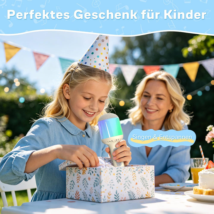 Karaoke Mikrofon Kinder & Erwachsene , Kabellos Bluetooth Mikrofon Karaoke mit LED Licht, Tragbares