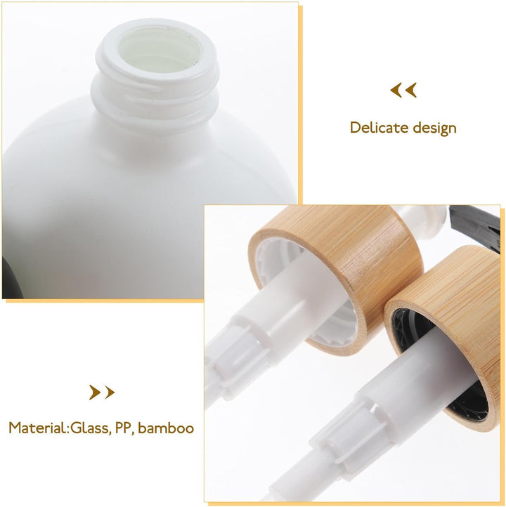 DOITOOL 500ml Lotion Spender Satz aus Glas und Bambus mit Praktischem Tablett Nachfüllbarer Pumpspen
