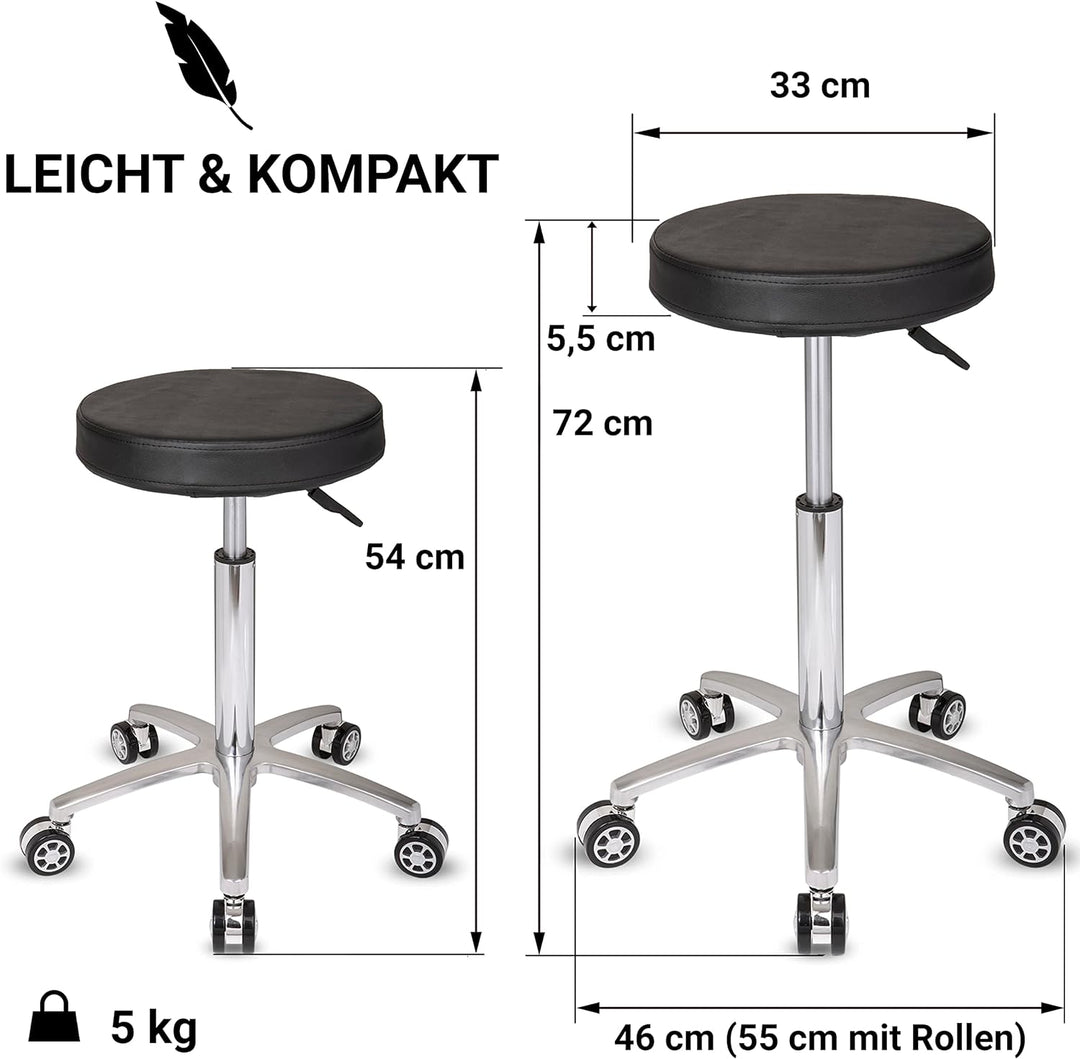 Staboos Rollhocker bis 160 kg - Gel-Polster Sitz rund - Praxishocker mit Rollen - Drehhocker höhenve