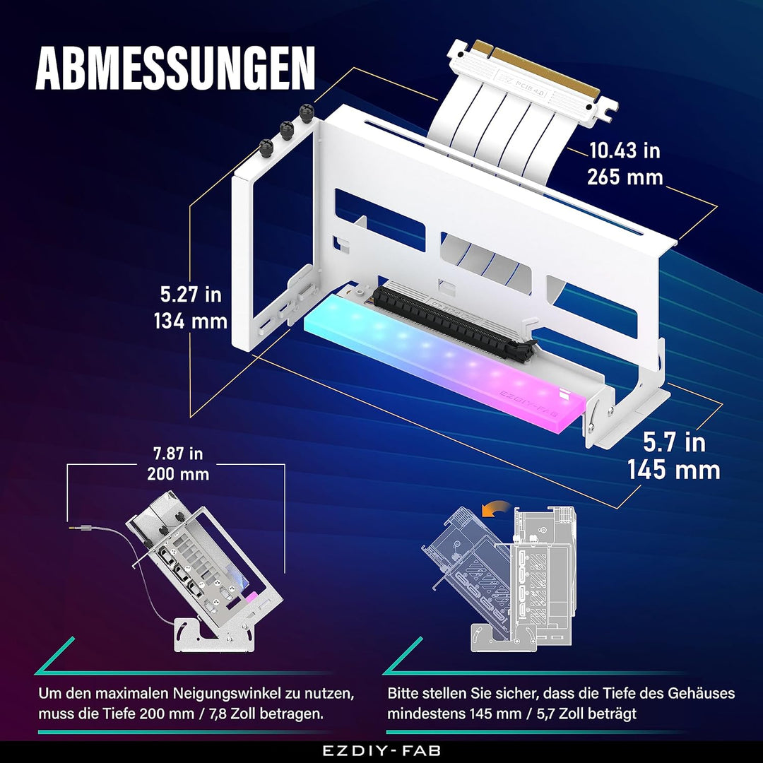 EZDIY-FAB PCIe 4.0 GPU Halterung mit ARGB LED-Modul,Multi-Winkel-Einstellung mit All Weissem Riser K