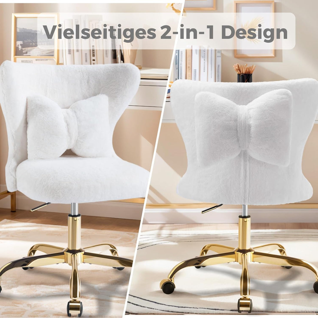 Schminktisch Stuhl mit Rollen Gold, Schreibtischsessel Mädchen, Drehstuhl Home Office mit Kissen, Hö