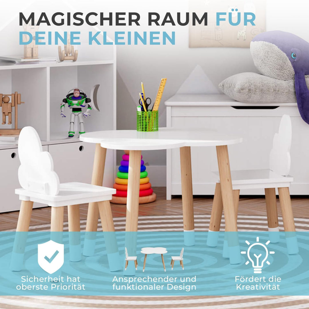 Rebecca Mobili Kindertisch und Stühle Set, Stühle und Tisch für Kinderzimmermöbel Hellbraun Weiss, M