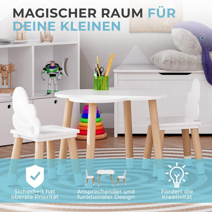Rebecca Mobili Kindertisch und Stühle Set, Stühle und Tisch für Kinderzimmermöbel Hellbraun Weiss, M