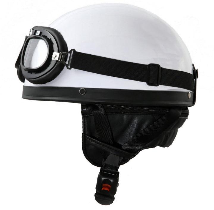 ATO Oldtimer Motorradhelm mit Fliegerbrille in Weiss Grösse M 57 bis 58cm