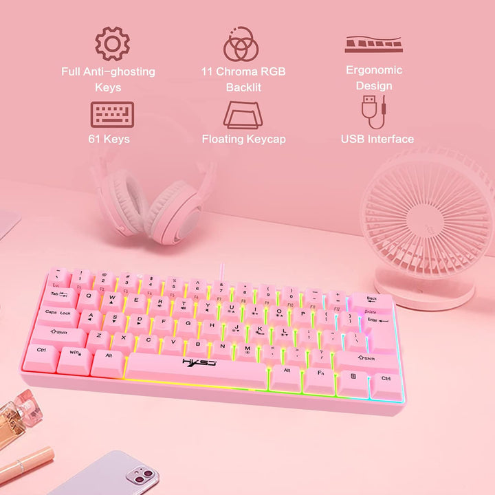 KUIYN 60% kabelgebundene RGB-Gaming-Tastatur, 61-Tasten-Minitastatur mit 11 RGB-Chroma-Hintergrundbe