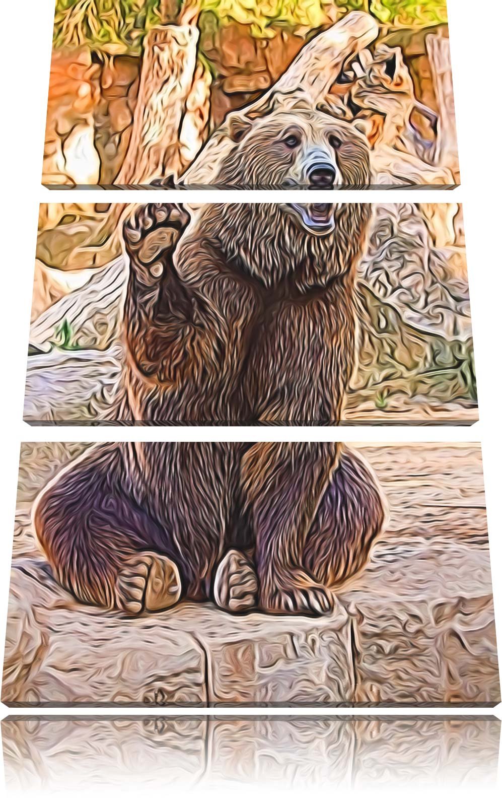 Bär sagt Hallo Spezial 3-Teiler Leinwandbild 120x80 Bild auf Leinwand, XXL riesige Bilder fertig ger