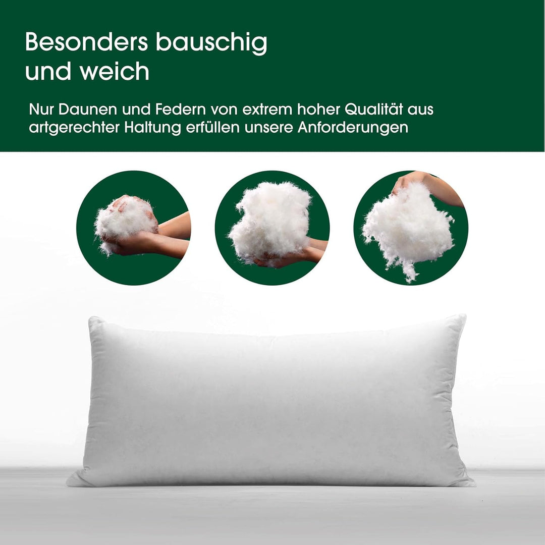 HANSKRUCHEN® Premium de Luxe Daunenkissen 40x80 cm - Made in Germany Daunen Kopfkissen aus 100% Baum