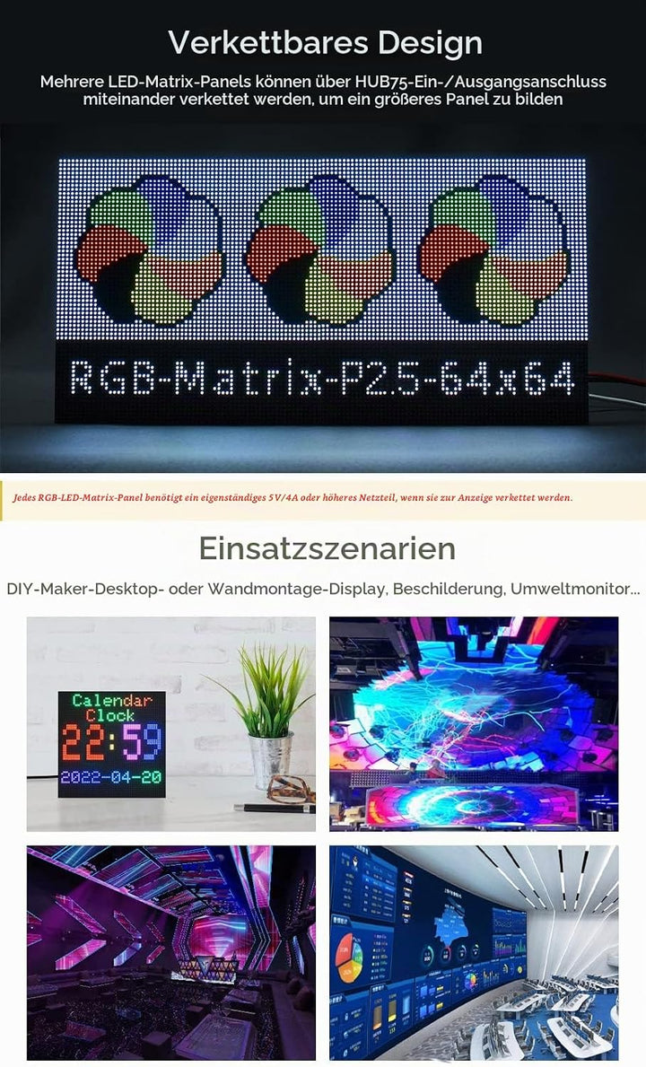 Waveshare RGB Full-Color LED Matrix Panel 2.5mm Pitch 64x64 Pixels Adjustable Brightness Compatible