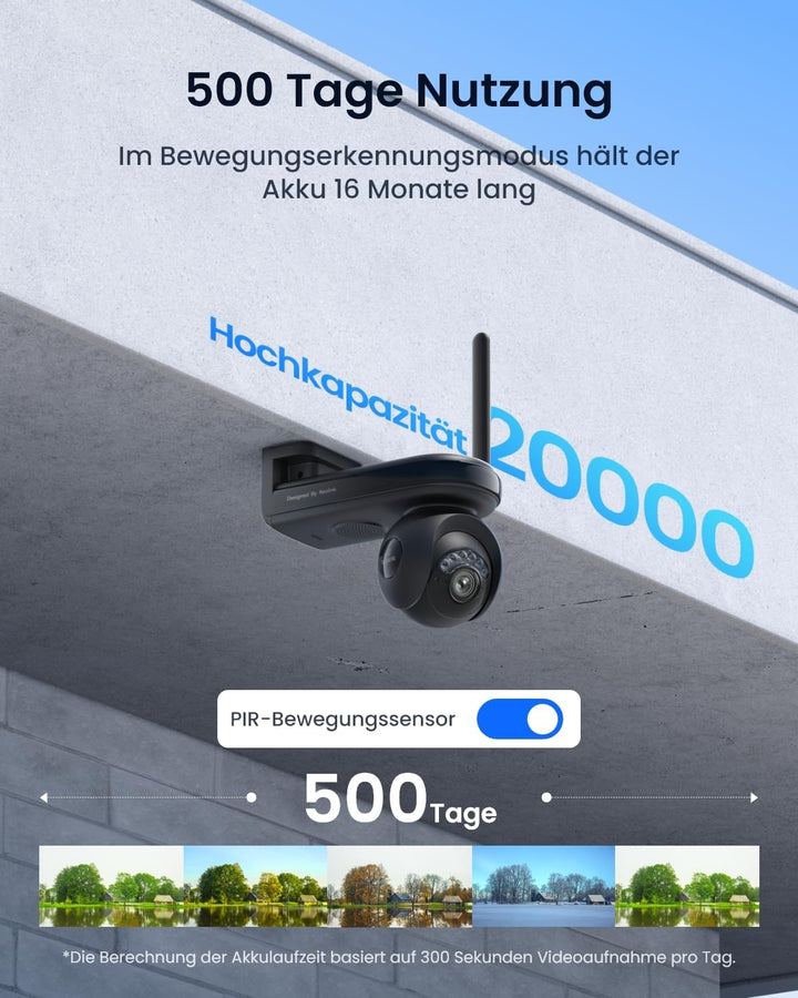 Reolink 4K Solar Überwachungskamera Aussen Akku, 500 Tage Akkulaufzeit, Auto-Tracking, 360° Schwenke