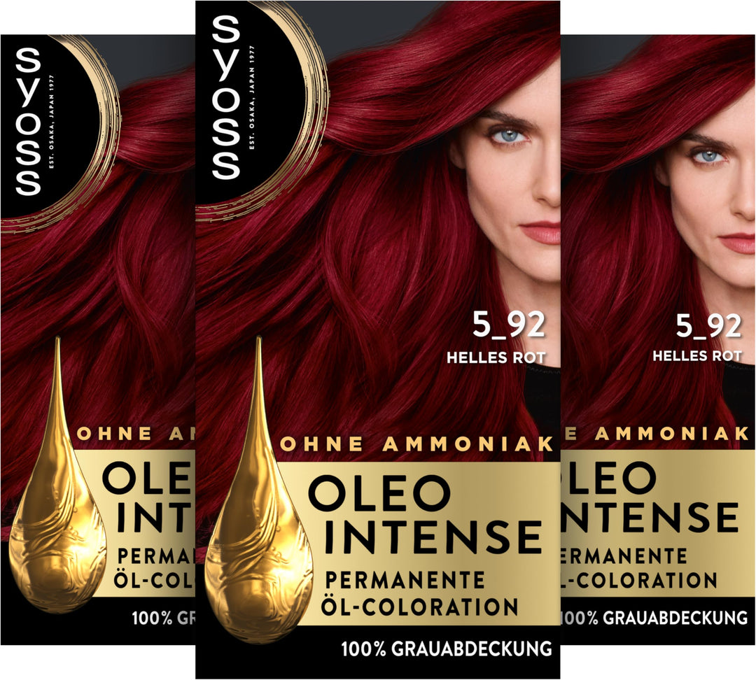 Syoss Oleo Intense Öl-Coloration 10-50 5-92 Helles Rot Stufe 3 (115 ml), dauerhafte Haarfarbe mit pf
