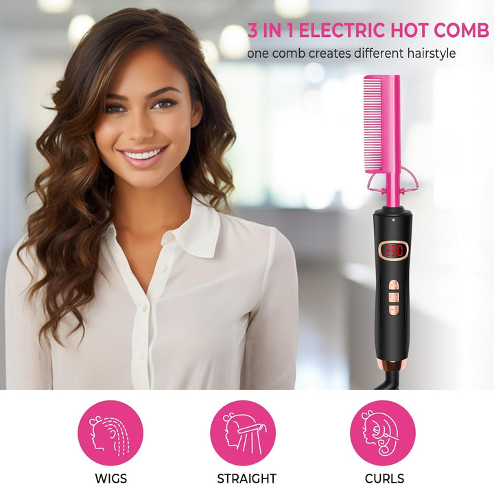Hot Comb Glätteisen für Afro Haare/Perücken/Bart, UKLISS Haarglätter bürste mit LCD Anzeige 120-230