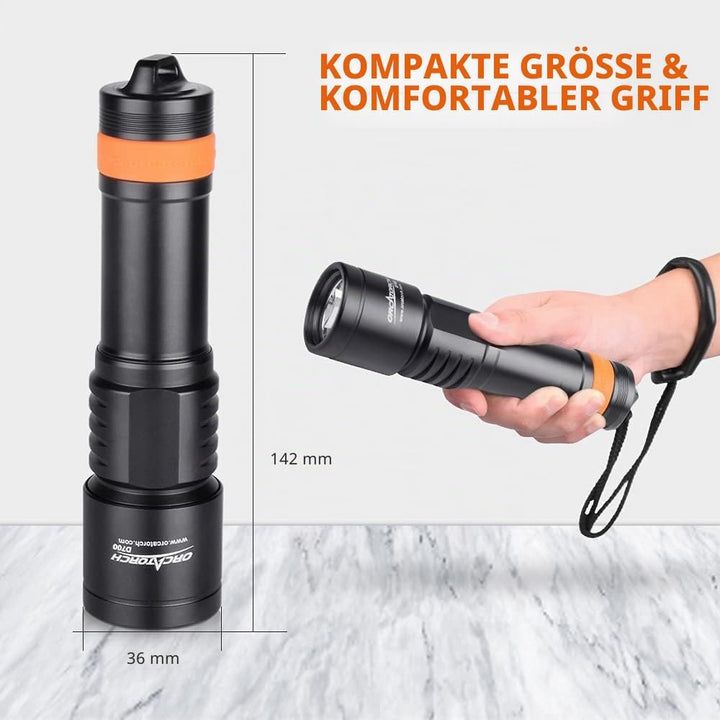 ORCATORCH D700 Tauchlicht 1700 Lumen Tauchlampe 150 m Tiefe Unterwasser Tauchlampe mit 21700 Grossba