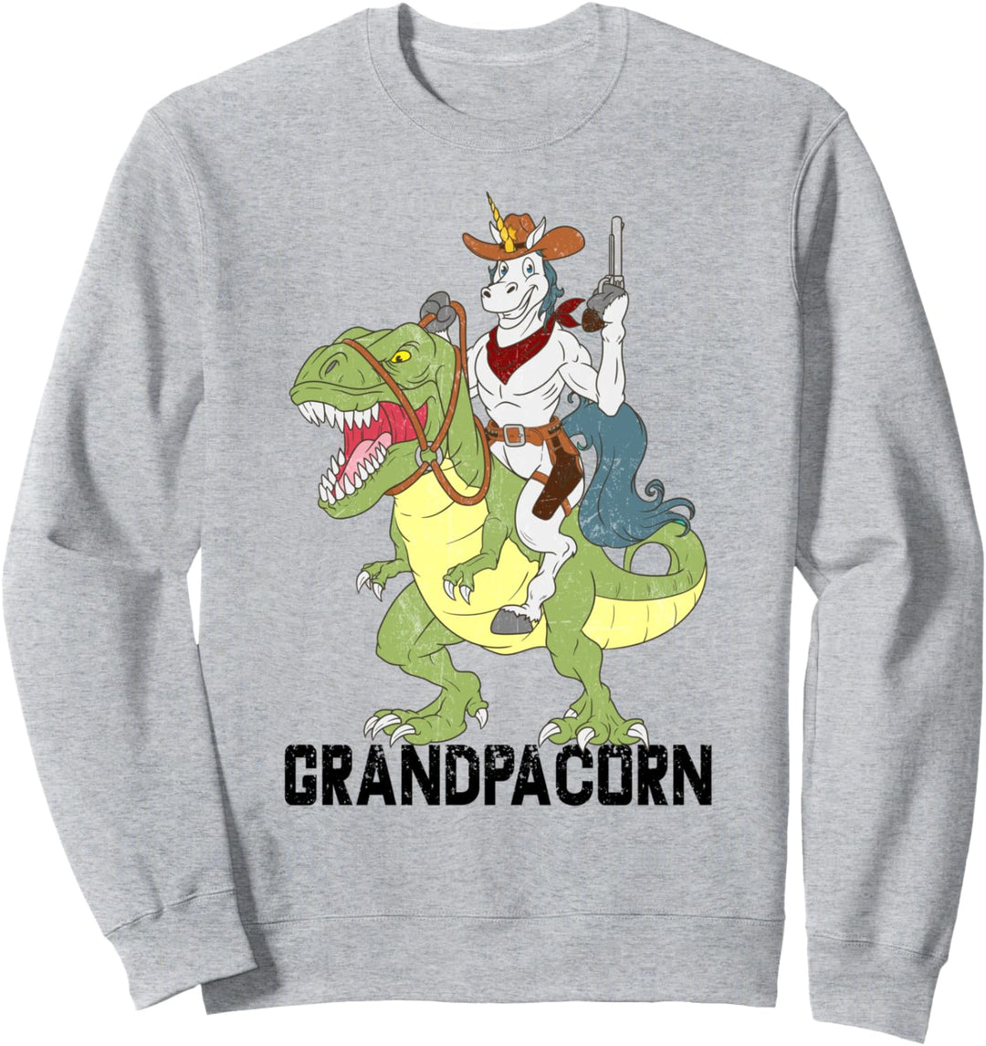 Grandpa Unicorn Cowboy Riding Dinosaur T-Rex Grandpa Sheriff Sweatshirt