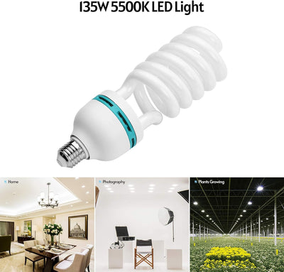 Andoer 2 x Fotolampe 135W 220V, 5500K CRI90 Tageslicht Spirallampe, Energiesparlampe E27 Birne für F
