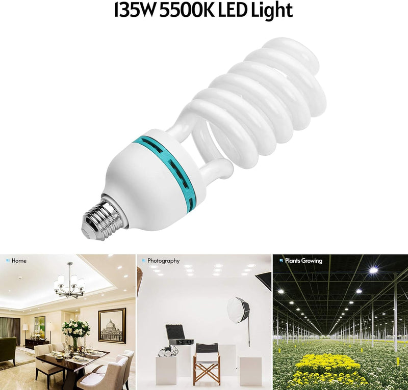 Andoer 2 x Fotolampe 135W 220V, 5500K CRI90 Tageslicht Spirallampe, Energiesparlampe E27 Birne für F