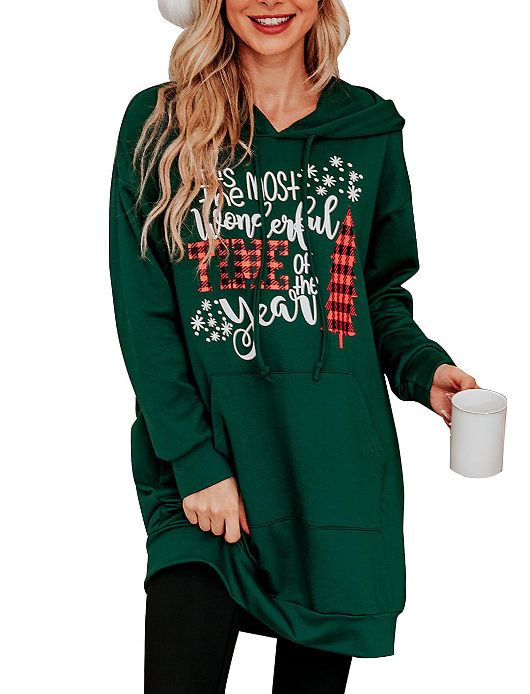 Migcaput Damen Hoodie Langarm Sweatshirts mit Kapuze Kapuzenpullover Lang Kleid Sweatkleid Casual Mi