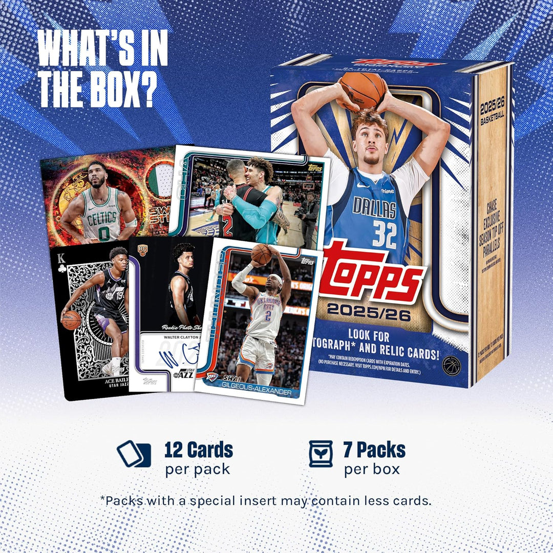 2025-26 Topps Basketball – Vorteilsbox (12 Karten pro Packung, 7 Packungen pro Box)