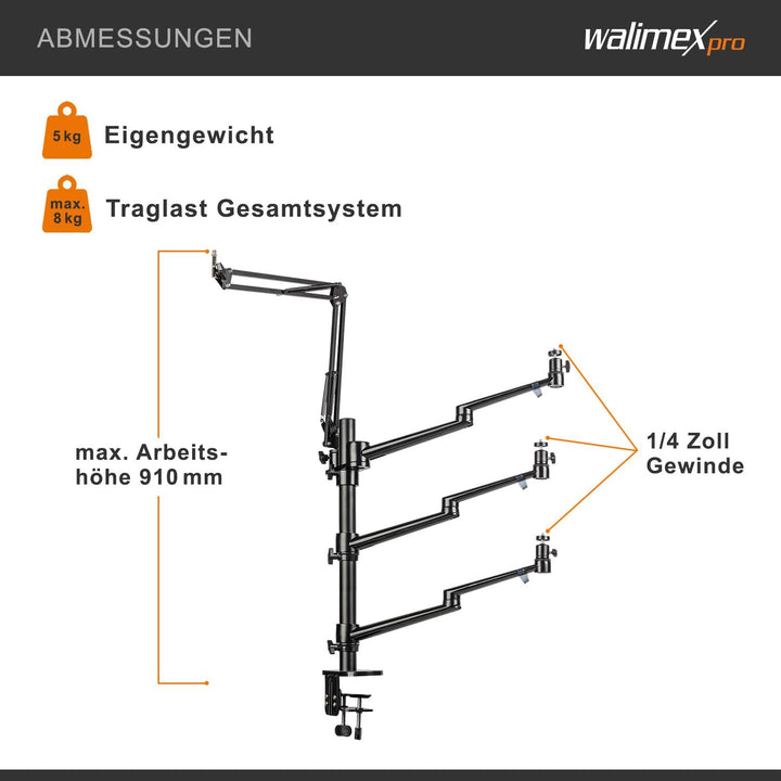 Walimex pro Flexibles Mikrofon Boom Arm Tischstativ Ständer zur Befestigung von Kamera, LED bis 2kg