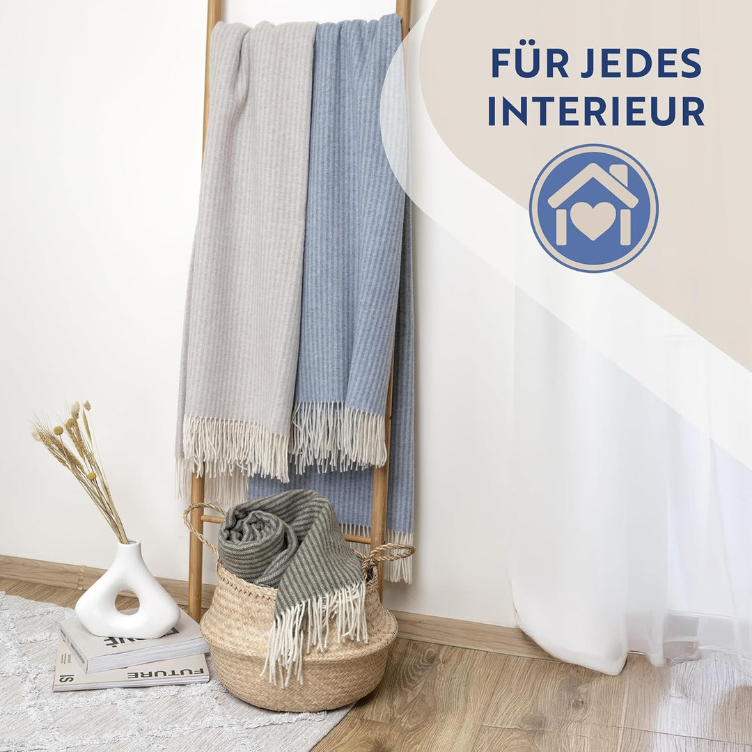 NOSTRA Andora Tagesdecke 140x200 | Weiche Merino Wolldecke mit 10% Kaschmir | Picnic Blanket | Warme