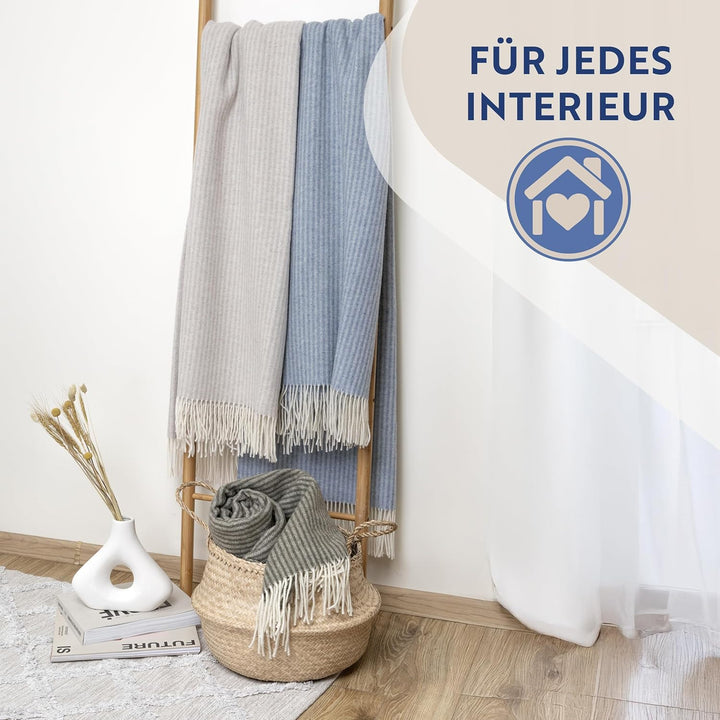 NOSTRA Andora Tagesdecke 140x200 | Weiche Merino Wolldecke mit 10% Kaschmir | Picnic Blanket | Warme