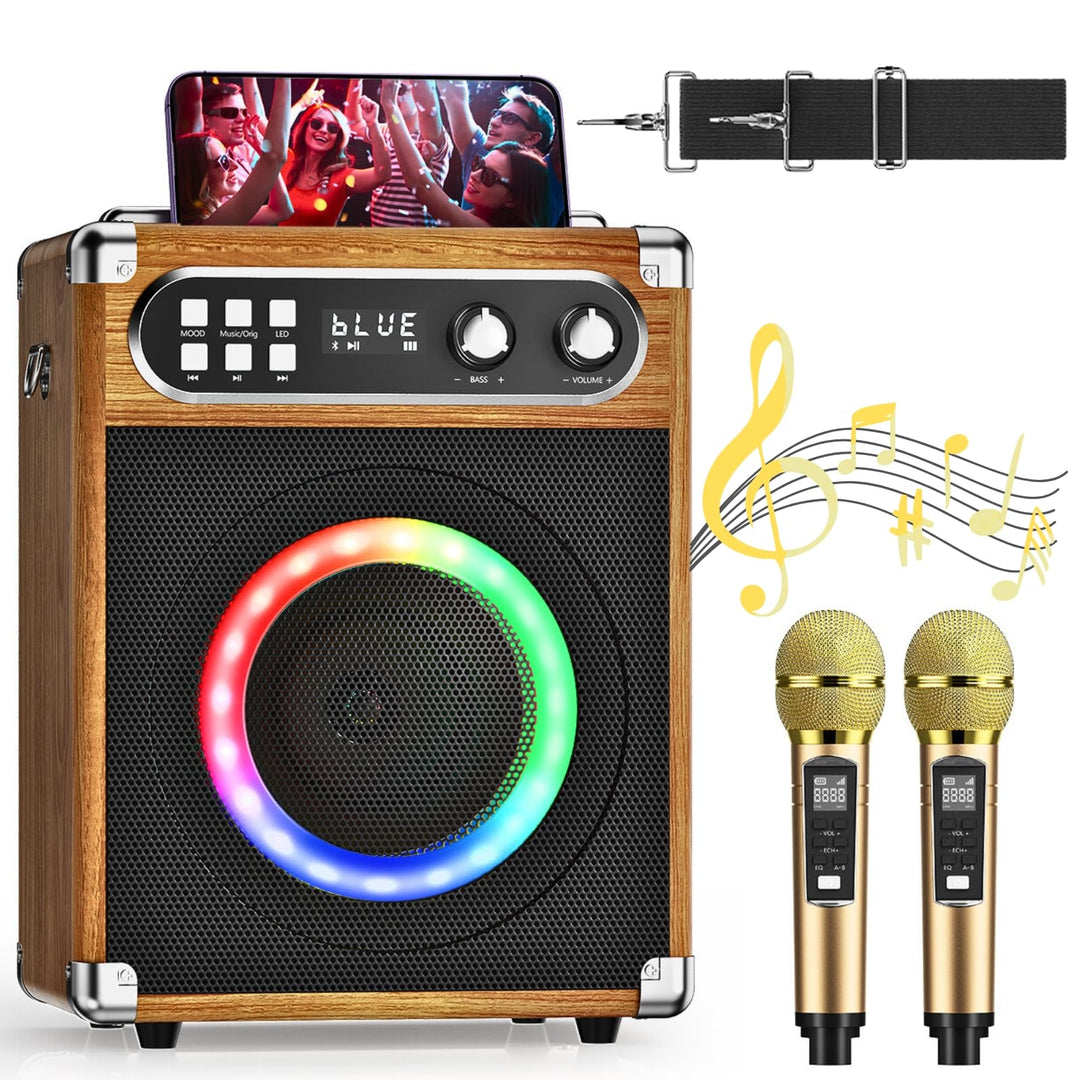 Trsaow Karaoke-Maschine, tragbar, professionell, mit 2 kabellosen UHF-Mikrofonen, PA-System mit DJ-L