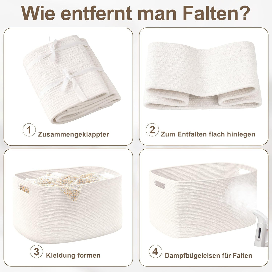 Kleiner 45L Aufbewahrungskorb aus Baumwollseil, Boho Korb für Spielzeug Decken, Wäschekorb Geflochte