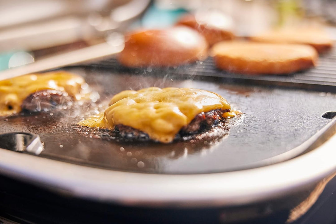 Weber Lumin Compact Elektrogrill-Platte/Porzellanemaillierte Gusseisen-Grillpfanne mit Antihaft-Ober