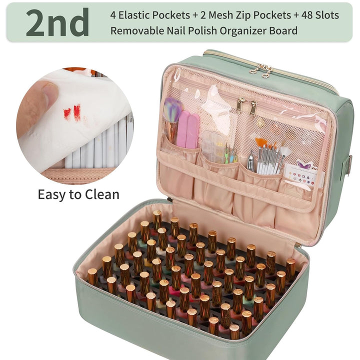 Doppelschicht Nagellack Organizer Tasche - Aufbewahrungsbox für 45 Flaschen und Eine Nagellampe, Kos