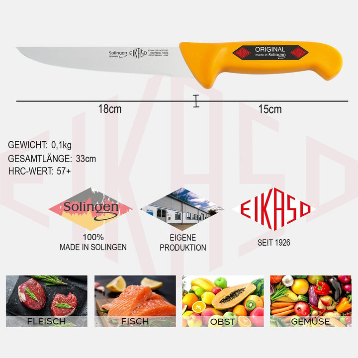 EIKASO Solingen Germany Stechmesser 18cm Klinge aus Molybdänstahl 1.4116 rutschfester ergonomischer