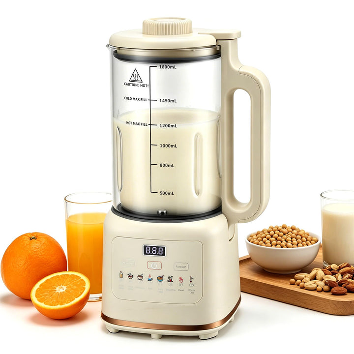 10 in 1 Nussmilchmaschine, 1800ML Pflanzenmilchbereiter & Sojamilchmaschine, Touch Display, Warmhalt