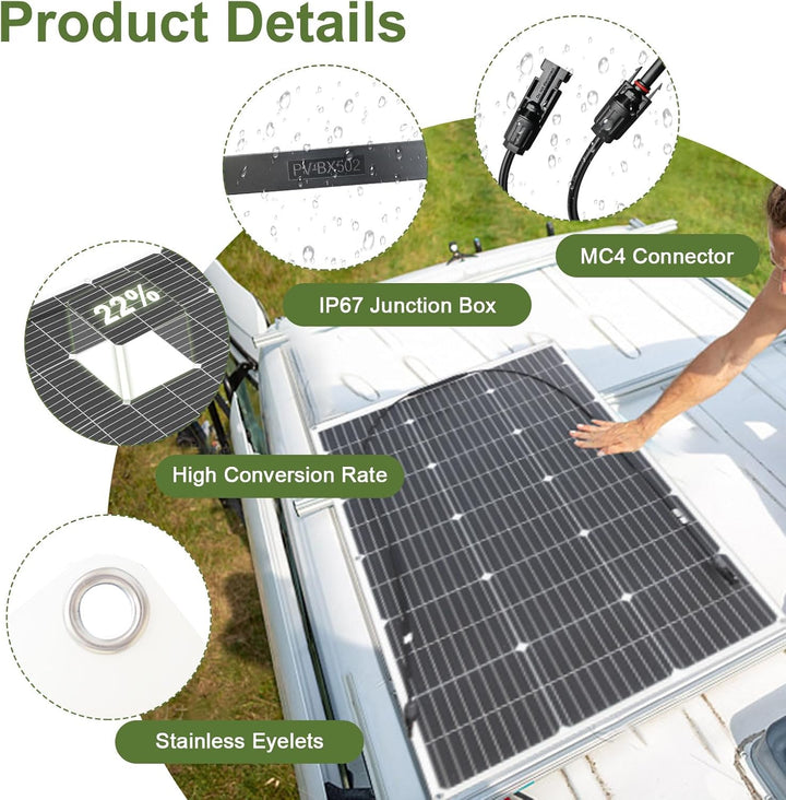 100W Solarpanel 18V Flexibel Solarmodul Monokristallin Leicht für Outdoor Aufladung Spitzenposition