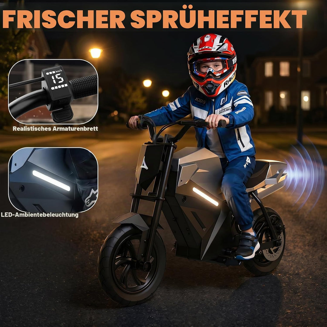 Elektro Motorrad Kinder, 16 km Reichweite, 350W Motor, E Bike Kinder | 12.5 Zoll Geländereifen, 65 k