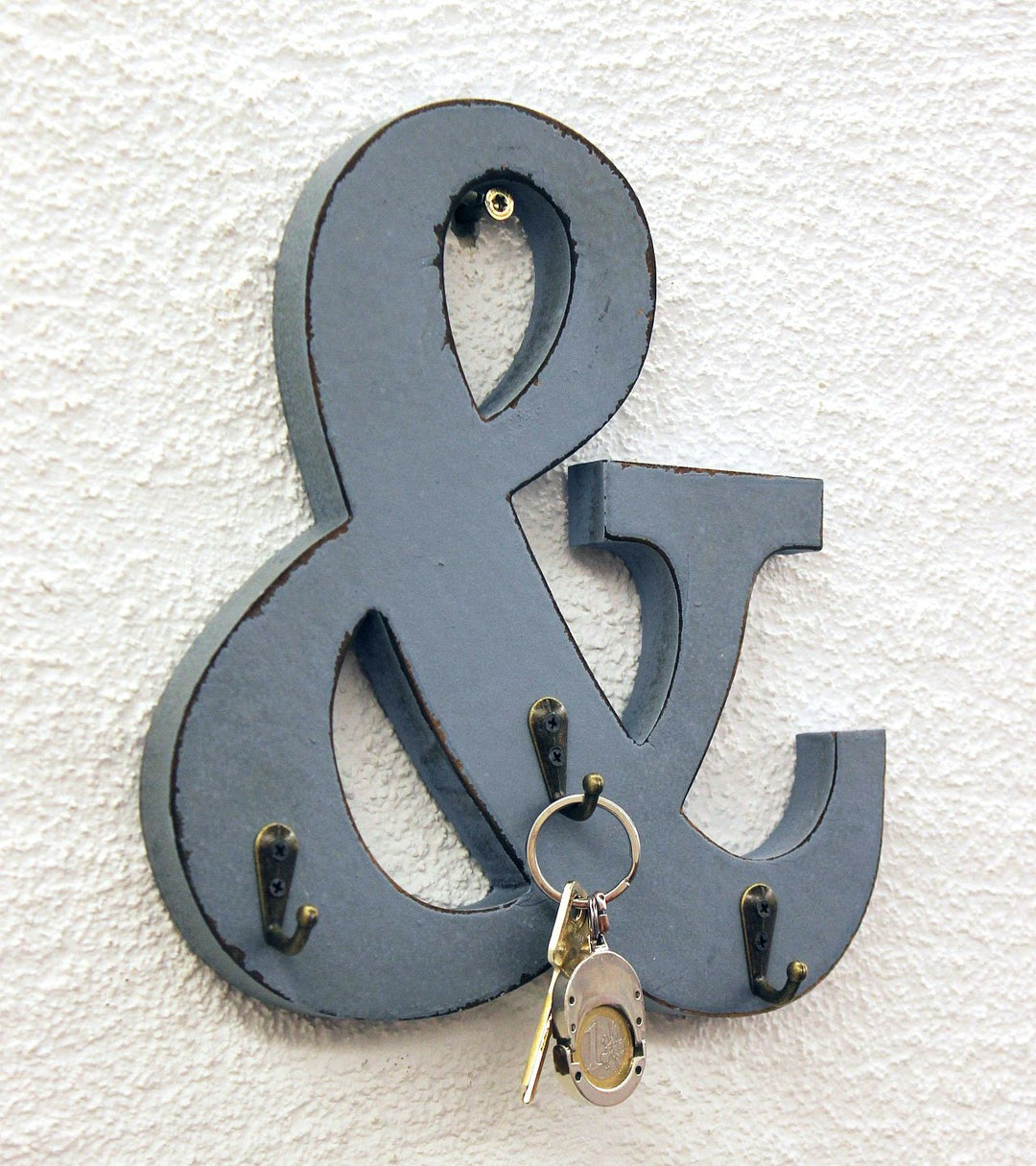 DanDiBo Buchstabe & mit 3 Schlüsselhaken 24 cm 14B394 Vintage Shabby Hakenleiste Haken und