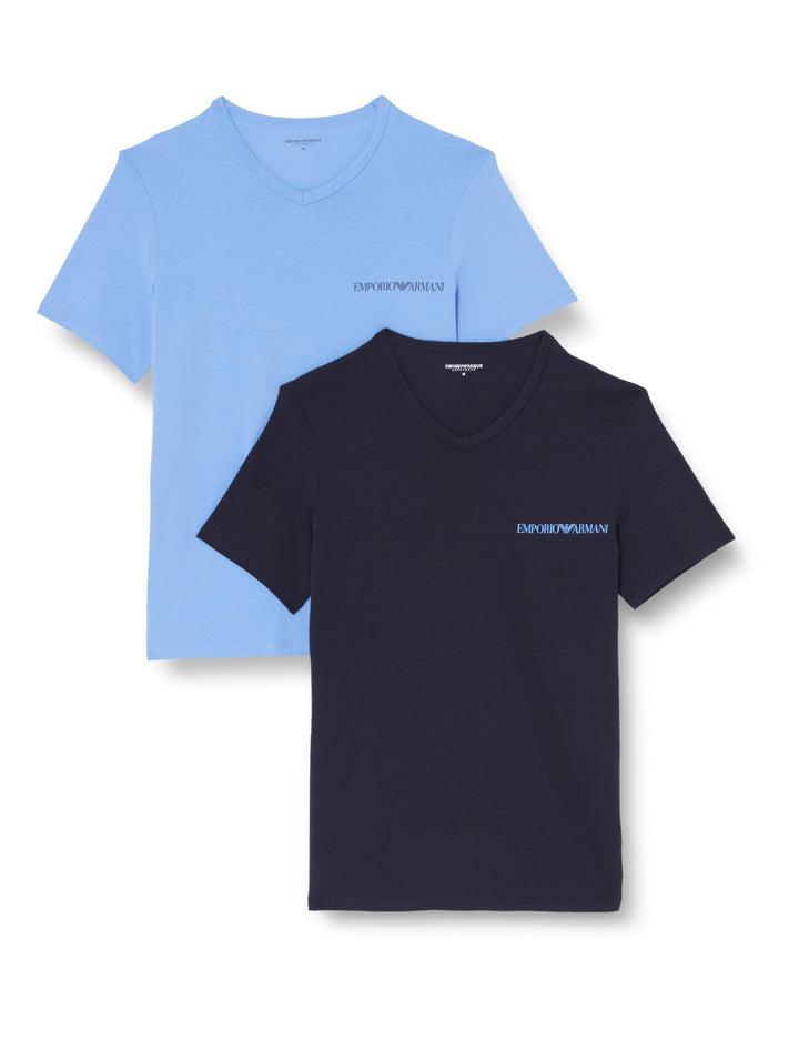 Emporio Armani Herren T-Shirt (2er Pack) S Marine/Hellblau, S Marine/Hellblau