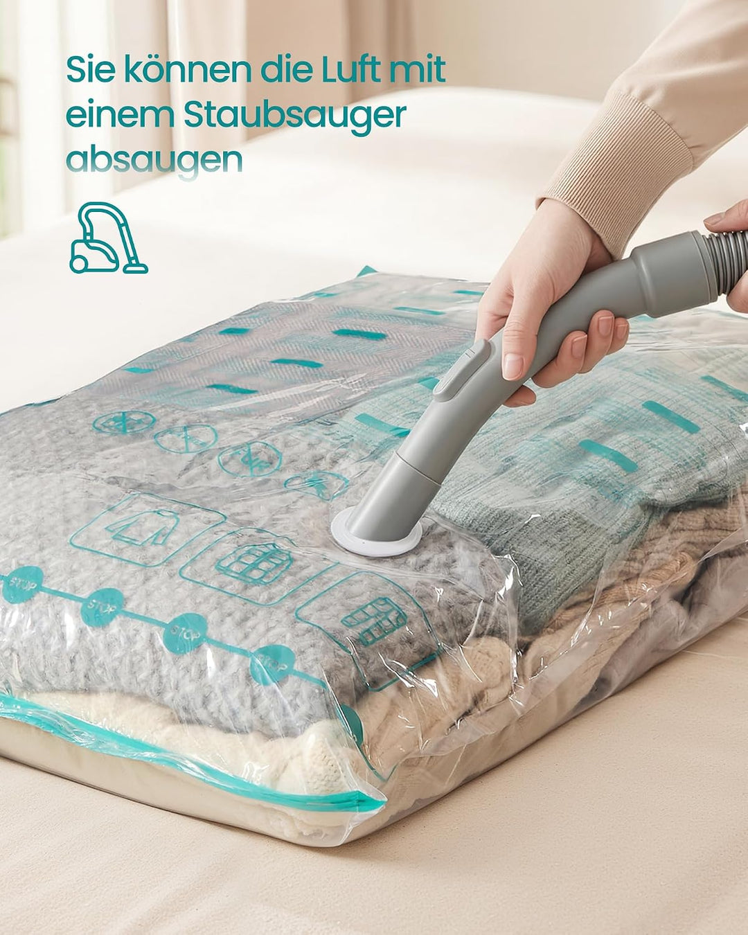 SONGMICS Vakuumbeutel, platzsparend, wiederverwendbar, 6 Beutel | Vakuumierbeutel für Kleidung, Bett
