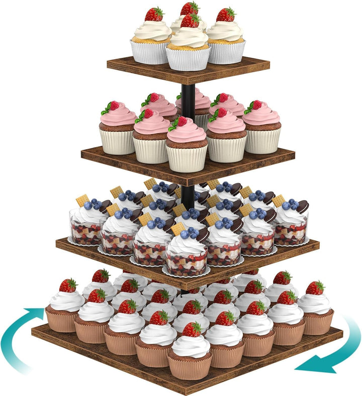 Tortenständer 4 Etagen Tortenplatte 360° Drehbar Kuchen und Cupcake Ständer, Quadratisch Cupcake-Hal