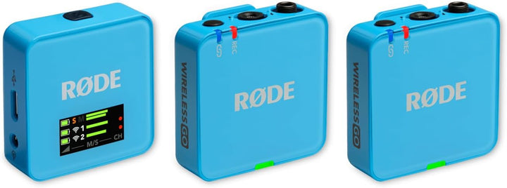 Rode Wireless GO Gen 3 Drahtloses 2-Kanal Mikrofon-Funksystem Blau mit 2X Interview GO Handadapter u