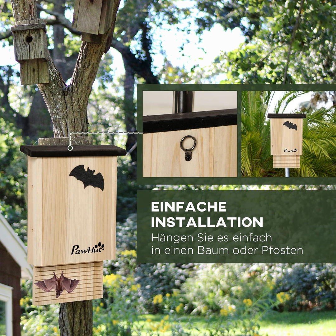 PawHut Fledermauskasten 3er Set aus Tannenholz Fledermaushaus Nistkasten für Fledermäuse zum Aufhäng