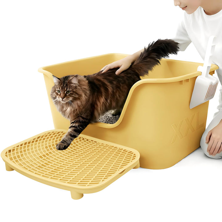 XXL Katzenklo Gross offene Katzentoilette (97L) – 65x45x33 cm Mit Hohem Rand, Auslaufsicherer Matte