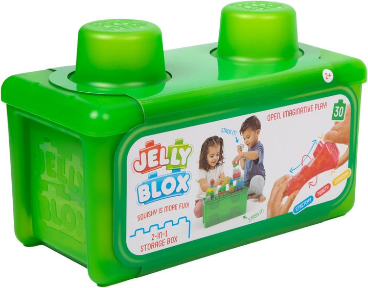 Jelly Blox Stash & Stack (2-in1 Aufbewahrungskoffer), Bauspielzeug ab 2 Jahren, mit 30 Sensorische B