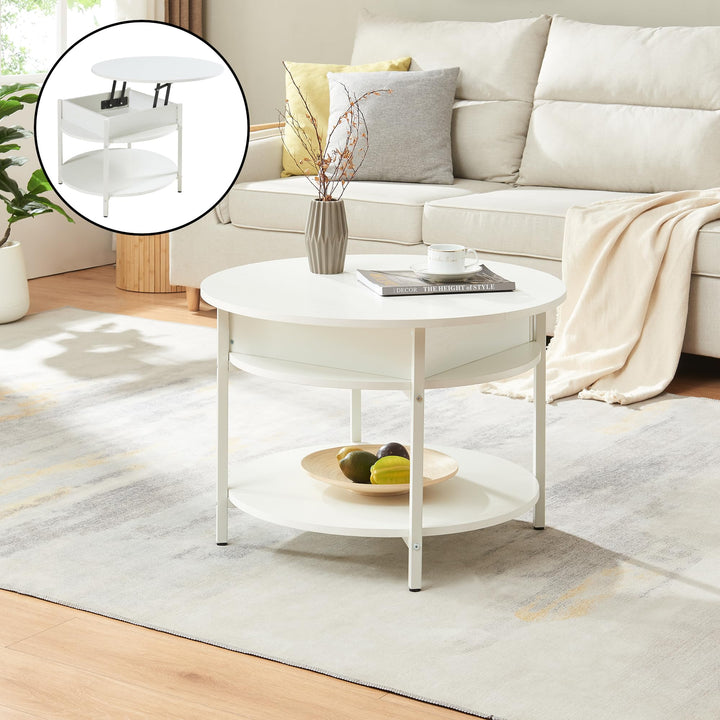 [en.casa] Couchtisch mit Hebeplatte rund Kandas Wohnzimmertisch mit Stauraum Ø70 x 49 cm Kleiner Tis