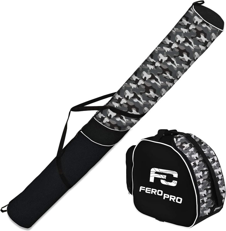 Ferocity Premium Set Skitasche und Skischuhtasche für 1 Paar Ski-Stöcke-Schuhe-Helm [053] Tarnfarbe,