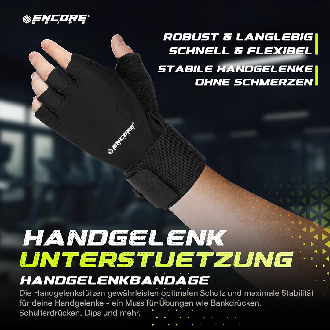 Fitness Handschuhe Herren &amp; Damen mit Handgelenkbandage, Griffpolster Funktion durch gepolsterte Han