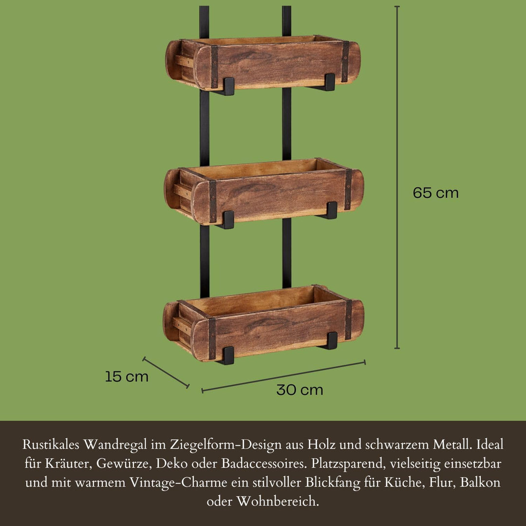 Industrial Ziegelform-Wandregal Merita edel aus Holz in Schwarz 65 cm