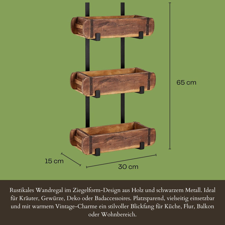 Industrial Ziegelform-Wandregal Merita edel aus Holz in Schwarz 65 cm