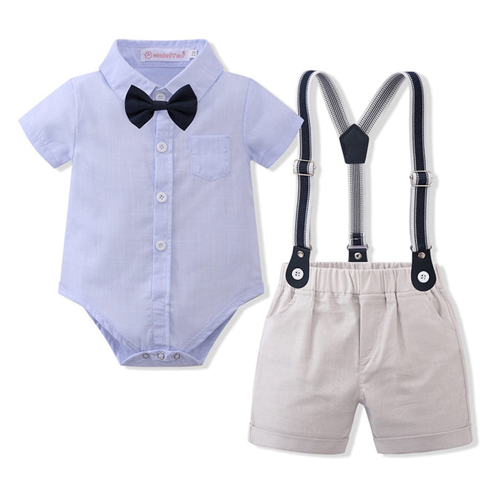 Volunboy Baby Jungen Anzug Set Bekleidung Hemd mit Fliege + Hosenträger Shorts Strampler Anzug 2-3 J