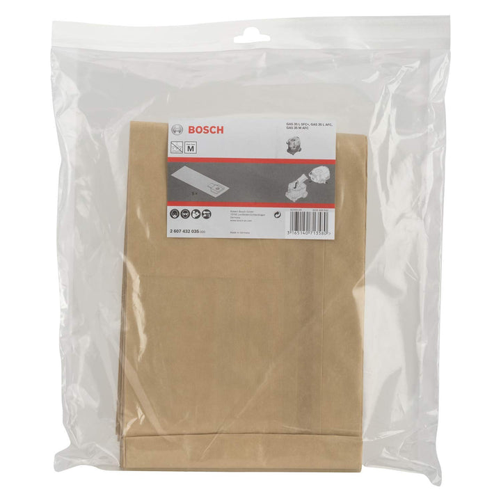 Bosch Professional Papier Staubsauger Beutel (5 Stück, für GAS 35, in Plastikhülle), 2607432035, Far