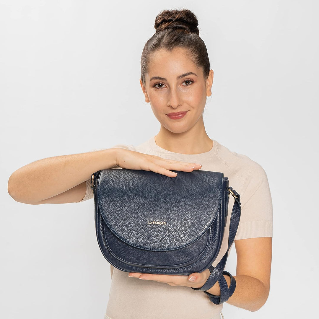 Lazarotti Bologna Leder Umhängetasche Damen | längenverstellbarer Schultergurt & 3 Fächer | grosse C